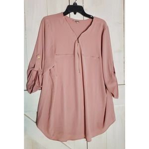 MPH Women's pink 2x Plus size Tunic Blouse 3/4 zip and pockets long length